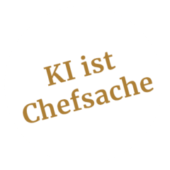 KI-ist-Chefsache_button Text KI ist Chefsache in brauner Schrift auf weißem kreisförmigen Hintergrund.